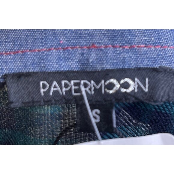 Papermoon Button Down Shirt Small Blue Green Plaid Rayon - Picture 5 of 7